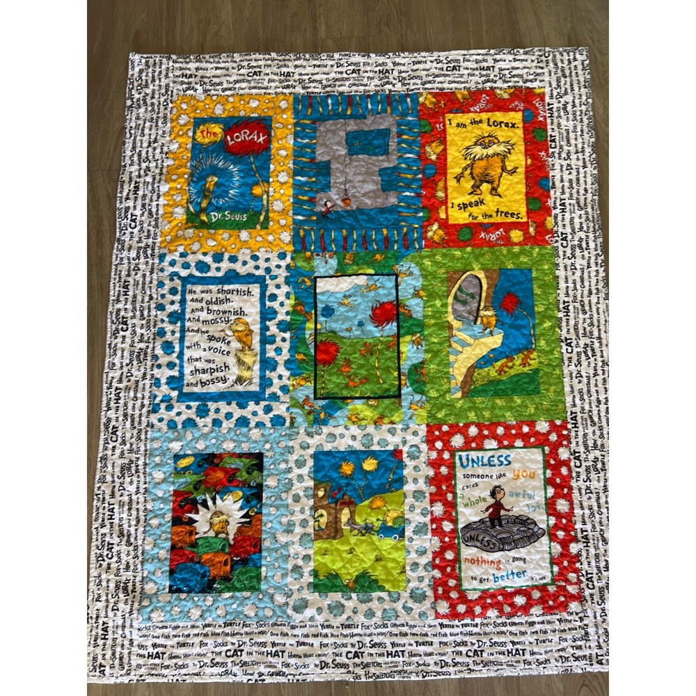 Dr Seuss The Lorax Patchwork Quilt Multicolor Storybook Nursery Blanket 36x47